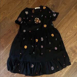 Zara Black Dress with Multicolor Floral Design